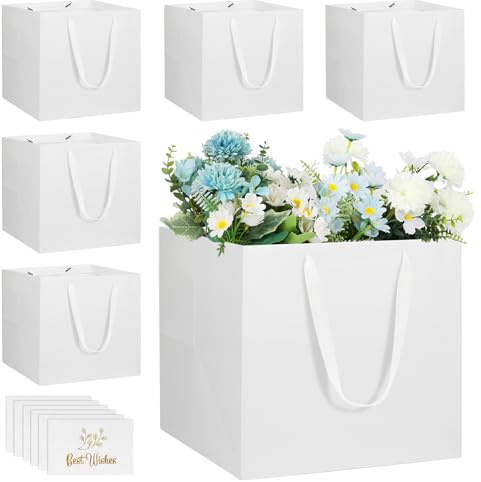 NAHRMY 6 pezzi Sacchetti Regalo Grandi Bianco 25 x 25 x 25 cm, Sacchetti Regalo Quadrati con Manici Torta Bouquet Compleanno San Valentino, Natale Matrimonio Festa, Negozio