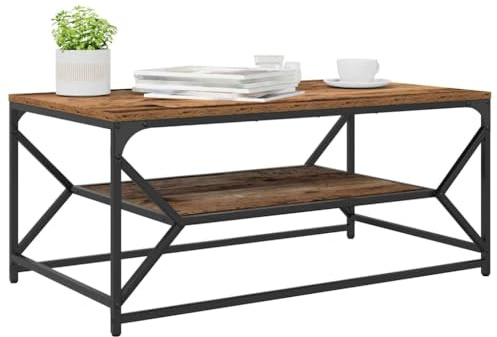 vidaXL Couchtisch Altholz 90 x 50 x 40 cm Ingenieure Holz und Stahl | Hergestellt aus Altholz, das lange hält, Untere Ablage für mehr Platz, Industriedesign, das jeden Raum aufpeppt