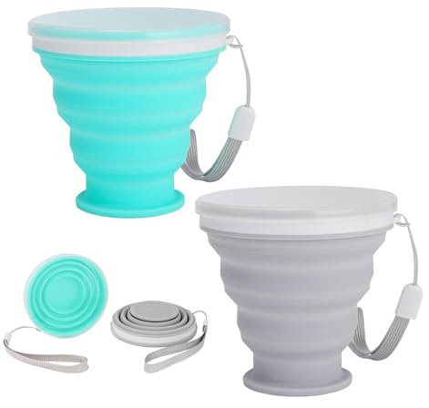 ZALAOR 2 Pcs Silicone Collapsible Cup for Camping Outdoor: Portable Foldable Mug with Sealing Lid - Reusable Collapsible Coffee Cup for Picnic, Office, Hiking