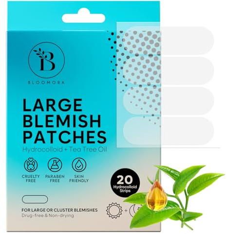 BLOOMORA Large Pimple Patches, Spot Stickers for Face & Body, Large Hydrocolloid Spot Patches with Tea Tree Oil, Pimple Stickers for Larger Area Breakouts (20 pcs)