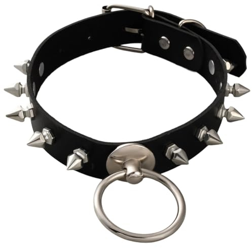 CALFOVERA Verstellbares PU Leder Choker Halsband Für Frauen O Ring Gothic Style Lederhalsband Mit Kettengliedern Schwarzes Punk Design Kurzes Kreishalsband Mit Niete Für Kostümschmuck Halloween Party