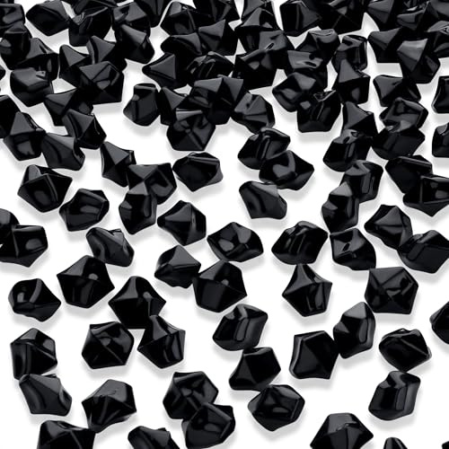 MAIBAOTA 500 PCS Black Fake Ice Cubes 11x14 mm Vase Fillers | Acrylic Crushed Ice Rocks Plastic Diamonds Gems Decorative Stones for Wedding Party Table Decorations and DIY Crafting