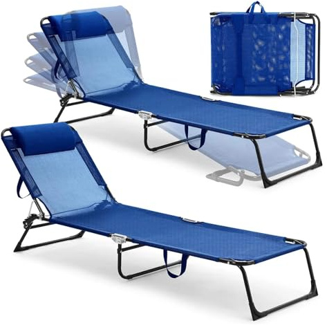 Lsoiup 2er-Pack Klappstühle, Loungesessel, verstellbare Rückenlehne, abnehmbares Kissen, atmungsaktive Netz-Sonnenliege