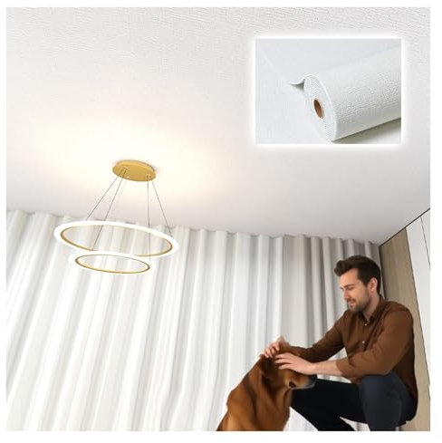 Deckenpaneele deckenplatten Lounge-Tapete Für Abziehen Und Aufkleben Auf Die Decke, Schmutzabweisend – Reines Weiß, Breite 50 Cm, Deckentapete, Kein Zusätzlicher Klebstoff Erforderlich(L 5M)