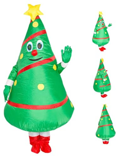 Inflatable Christmas Tree Costume Height 59.06-74.80 Inch Funny Christmas Blow up Costume for Cosplay Party Supplies NOBattery