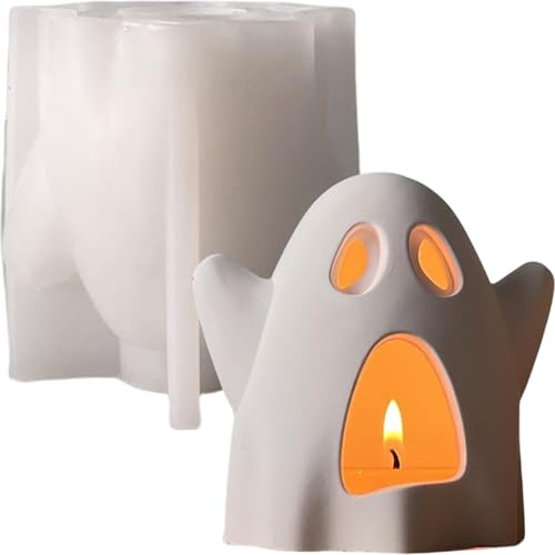 ALEFBET Silikonform Halloween Geister-Lampenschirm,Silikonformen Gießformen Halloween,Silikon Gießform Teelichthalter,Gipsformen zum Gießen GY722