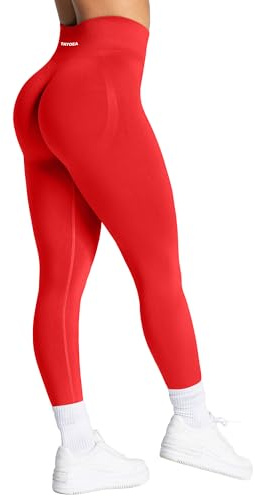 TAYOEA Sport Leggings Damen mit Scrunch Butt Push Up Booty Lifting Sporthose Blickdichte Nahtlos sportleggins für Yoga Gym Alltag Rot,M