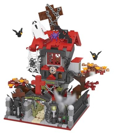 ExPrismarx Halloween Bausteine Bausatz, 687 Stück Gespenstische Burg DIY Klemmbausteine Set, Geschenk & Halloween Deko für Erwachsene Jungen Mädchen