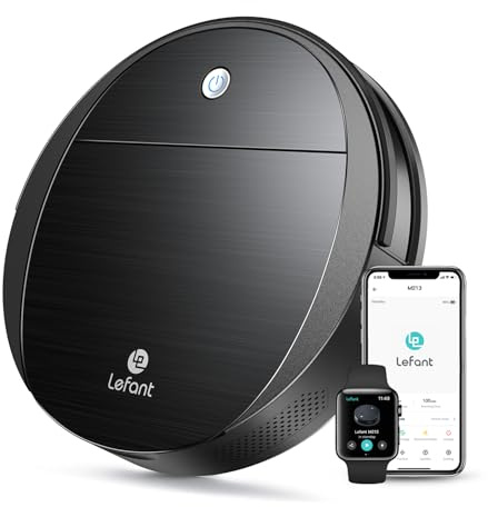 Lefant M213 Robot Aspirador y Fregasuelos Mini, 2200Pa Fuerte Succión, 100mins, Sensor de Colisión 6D, Ideal para Pelo de Mascotas, Alfombras y Suelos Duros, Negro