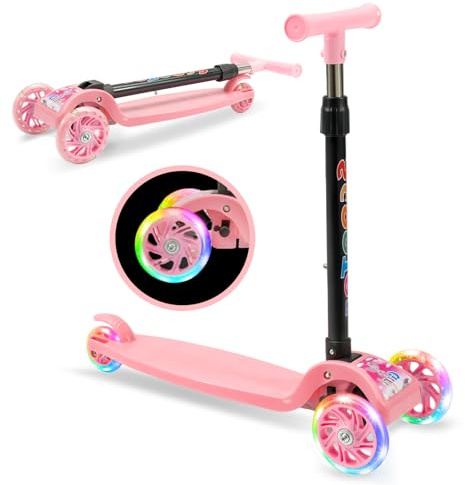Youyijia Faltbarer Roller für Kinder, 3-Rad-Tretroller mit leuchtenden Rädern, höhenverstellbarer Lenker, leuchtender Roller für Jungen und Mädchen