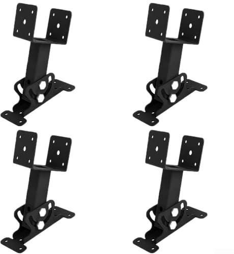 URPIZY Lot de 4 supports de pergola réglables, montage sur toit réglable pour kit de pergola, design en fer noir, avec réglage à 180 °, pour terrasse et extérieur