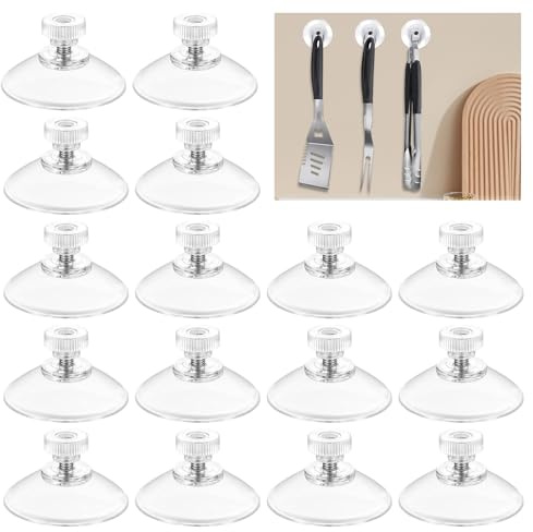 16 Piezas Ventosas de Plástico Transparente, Ø 34mm Ventosas con Tuerca y rosca, PVC Soporte para Entosas Extrafuertes, Para Coche, Ventana, Baño, Decoración, Colgar