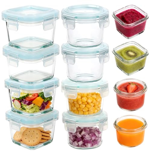 CareLoom 8 Recipientes De Cristal para Alimentos Pequeños, 180ml Recipientes Herméticos para Alimentos Envases con Tapa, Botes Cocina Almacenaje Redondos Cuadrados, Aptos para Lavavajillas Microondas