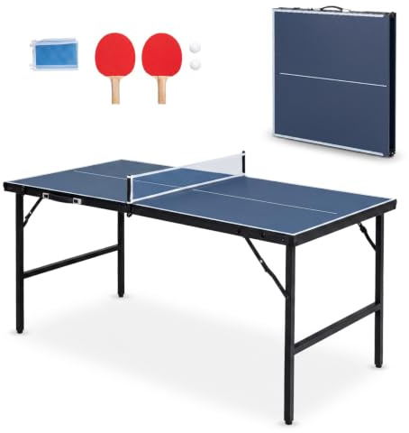 LIFEZEAL Tischtennisplatte Mini, Klappbarer Tischtennistisch Outdoor | Ping Pong Table mit Netz, Bälle, Schläger, Tischtennis Set Indoor für Tischtennissport