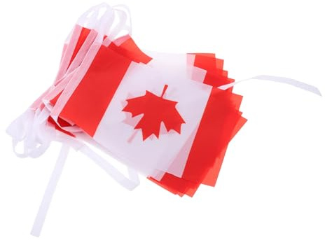 FUTUREORYY Guirlande de Fanions Canadiens 4,88 M 16 Petits Drapeaux du Canada en Tissu Polyester Rouge et Blanc pour Décoration Extérieure, Jardin et Événements Sportifs