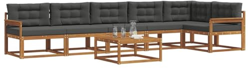vidaXL Outdoor-Sofagarnitur mit Kissen 7 pcs Natur und Anthrazit, Garten-Lounge-Sofa-Set, modernes Ecksofa, langlebige Gartenmöbel, anpassbare Terrasse für Wohnräume