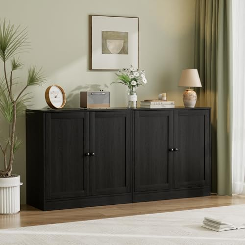 VOWNER Buffet à 2 Portes en Bois, Meuble De Cuisine, Meuble De Rangement, Meuble TV pour Salon/Chambre, 80 x 60 x 40 cm (Noir, 2PCS)