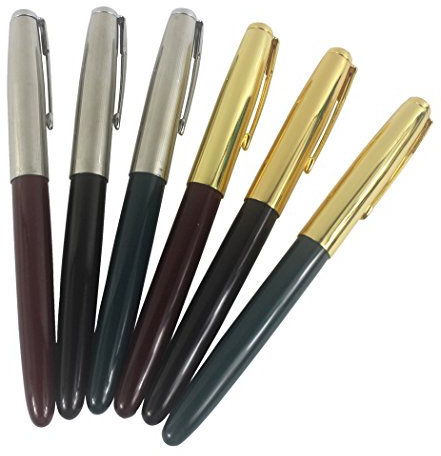 6 PCS Hero Extra Light Fountain Pen Diversity Color Pen Set Well Balance Smooth Writing, Golden Cap and Silver Cap