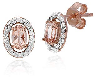 Gemondo Morganite Earring, 9ct Rose Gold 0.44ct Morganite & Diamond Oval Halo Stud Earrings