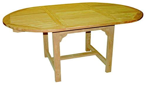 LINDER EXCLUSIV Echt Teak Tisch Gartentisch Teaktisch oval ausziehbar 180/120 x 120 x 75 cm DF53