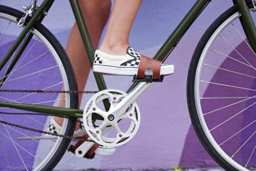 Oopsmark Lederpedalgurt Zehenriemen für Fahrradpedale mit Fester Gang (Braun)