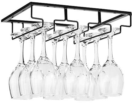 FOMANSH, Portabicchieri per bicchieri da vino; un supporto sottopensile per calici da vino in metallo, per bar e cucina, nero