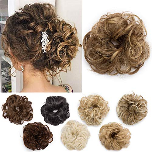 Silk-co Haarteil mit Gummiband, Dutt mit Haaren Gewellt Weich Dutt Haarteil mit Gummiband 25 g, Gelockt Haarverdickung Hair Extensions Messy Bun Hochsteckfrisuren Hellbraun & Ascheblond