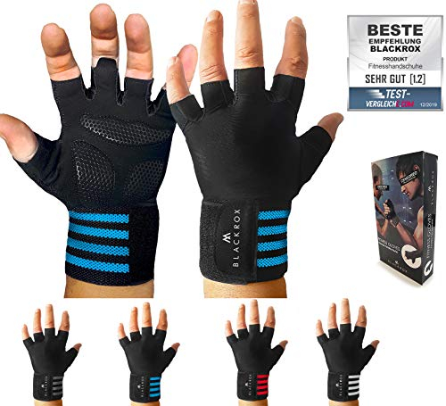 BLACKROX Trainingshandschuhe Vergleichssieger Fitness Handschuhe mit Handgelenkstütze Herren u. Damen, Handschuhe für Kraftsport, Gym Gloves Fitnesshandschuhe, Bodybuilding (Blau, M)