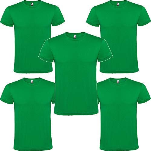 Camiseta Hombre Manga Corta | Pack 5 | Algodón | Cuello Redondo (Verde, XL)