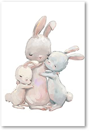 Postereck - 3643 - Kinderzimmer, Hasen Mutter Kinder Kuscheln Süss - Kinder Kinderzimmer Kinderbild Wandposter Fotoposter Bilder Wandbild Wandbilder - Poster - DIN A2-42,0 cm x 59,4 cm