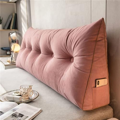 DMJLI-T Kopfende Großes Rückenkissen Lesekissen für Bett und Sofa, Keilkissen mit Waschbarem Bezug Bett Rückenlehne Großes Dreieckiges für Sofa Bettkopfteil,150×50×20cm-Rosa