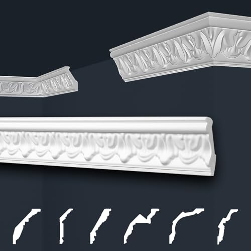 Marbet Deckenleisten weiß Sparpaket aus Styropor EPS - Stuckleisten gemustert, im traditionellen Design - (2 Meter B-05) Stuck Winkelleisten Wandleisten