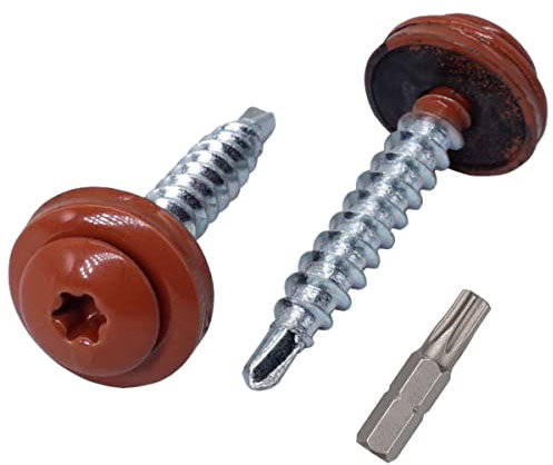 30 viti Torx in metallo per tetti, 4,8 x 35 mm, viti autoperforanti verniciate con rondelle EPDM (30, marrone rame RAL 8004)