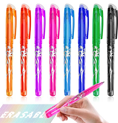 8 Stück Radierbarer Kugelschreiber, Radierbarer Gelschreiber 0, 5mm Tintenroller Radierbar, Löschbare Gelstifte für Kinder, Studenten - 8 Farben