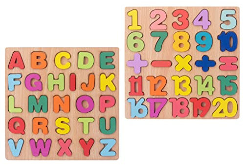 ibasenice 2 Sätze Puzzle Für Kinder ABC-Puzzle Elmo-Spielzeug Pädagogisches Matching-Spiel Alphabet-Zahlen-lernrätsel ABC-lernspielzeug ABC-Maus Nummer Hölzern Holz Kleinkind Buchstabe