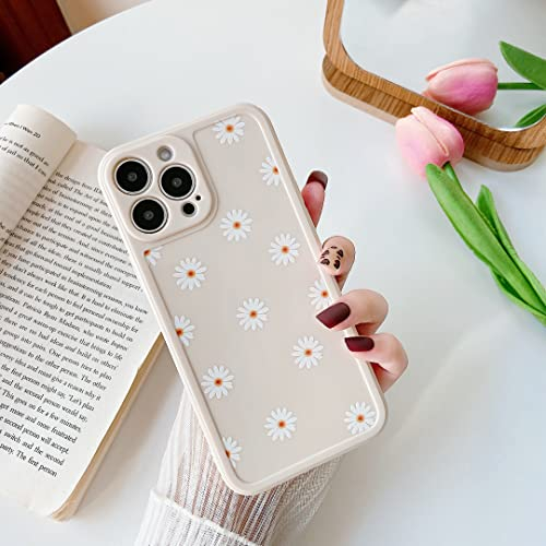 ZTOFERA Hülle für iPhone 14 Pro, Gänseblümchen Blume Glänzend Silikon Handyhülle, Flexibel TPU Anti-Kratzer Stoßfest Bumper Schutzhülle für iPhone 14 Pro 6,1 - Cremeweiß
