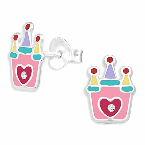 Monkimau Glitzer Burg Ohrstecker Ohrringe aus 925 Silber Schmuck Silberohrringe Medizinisch für Kinder Mädchen Damen Frauen