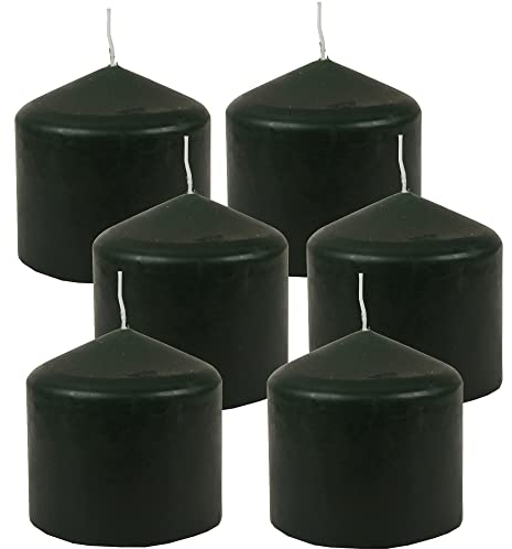 HS Candle Stumpenkerzen Wachskerzen Ø8cm x 8cm (6er Pack) Dunkelgrün - Lange Brenndauer, Hergestellt in EU, Kerzen Blockkerzen - Wachs Stumpen