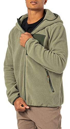 Sublevel Herren Teddy Fleecejacke mit Kapuze Middle-Green M