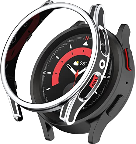 Keweni Lünettenring Hülle Kompatibel mit Samsung Galaxy Watch 5 Pro 45mm,TPU Displayschutz Hülle Schutz Hüllen für Galaxy Watch5 Pro (Silber Schwarz)