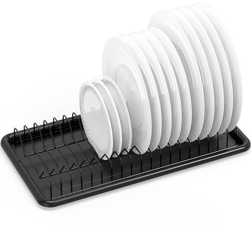 Simple Houseware Plate Drying Rack with Drainboard, Black