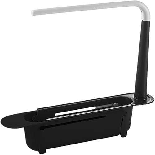 Tuzsocr Updated Telescopic Sink Storage Rack Teleskop Waschbecken Caddy Expandable Püle Storage Rack Telescopic Sink Rack Holder, Spülbecken Organizer Küchenspüle Abflusskorb für Küche (Schwarz)