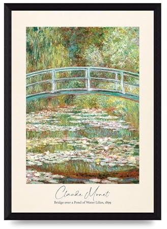 Lithobee Claude Monet Water Lilies Wall Art Print – Bridge Over a Pond of Water Lilies 1899, Framed or Unframed Fine Art Poster – A4 A3 A2 – Living Room & Bedroom Decor