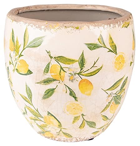 Clayre & Eef Blumentopf Indoor Ø 13x12 cm Gelb Keramik Zitrone