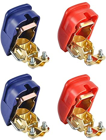 EULAPGOE 2 Paia Morsetti di Batteria Sgancio Rapido Terminali 12V Connettori di Batteria per Auto Moto Camion Barca con Coperchio Rosso (+) e Blu (-)