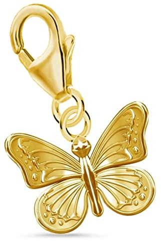 Goldene Hufeisen Schmetterling Karabiner Charm Anhänger für Bettelarmband aus 925 Silber Vergoldet