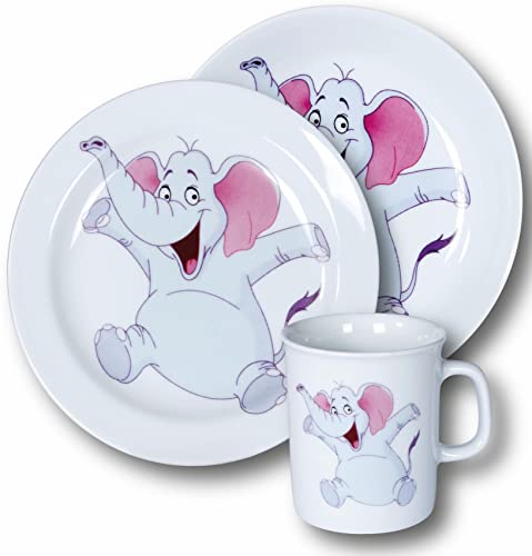 Kindergeschirr-Set aus 3-teiligem Porzellan für kleine Feinschmecker (fliegender Elefant)