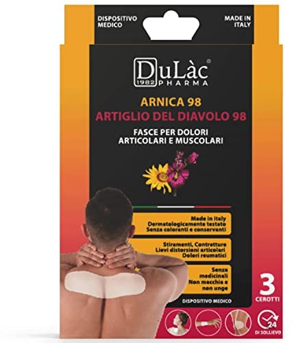 DuLàc, 3 Pflaster Arnica 98 Und Teufelskralle 98, 24h Linderung Bei Gelenk-, Muskel- Und Menstruationsschmerzen, Zerrungen, Kontrakturen Und Verstauchungen, Medizinprodukt, Made in Italy
