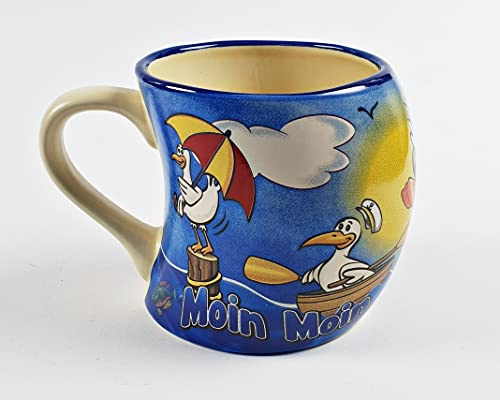 Moin Moin Becher schiefe Tasse bauchig Robbe Leuchtturm Möwe Souvenir schräg