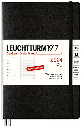 LEUCHTTURM1917 367819 Wochenkalender & Notizbuch Paperback (B6+) 2024, Softcover, Schwarz, Deutsch, 12 Monate